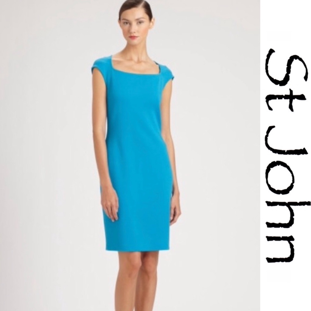 St John Blue Wool Blend Sheath Dress Nwt